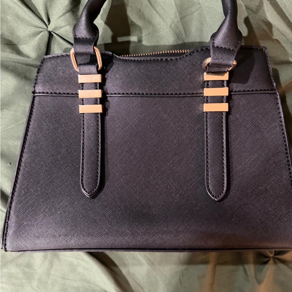Elegant Black Satchel with Gold Details